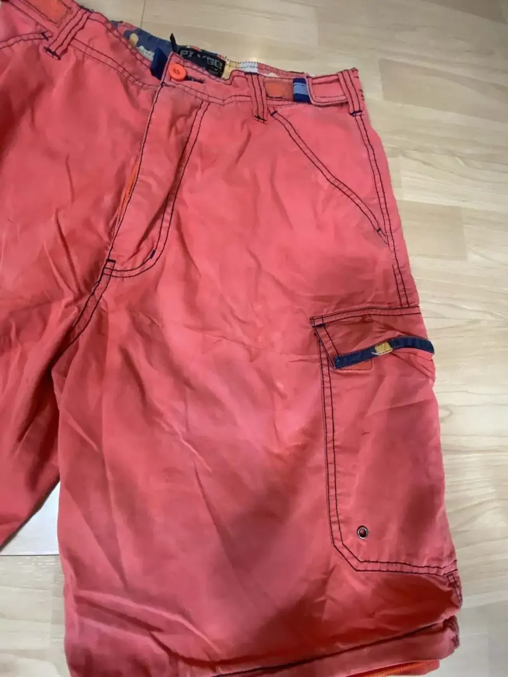 Plugg Men's Vintage Cargo Shorts Orange Utility Multi-Pocket